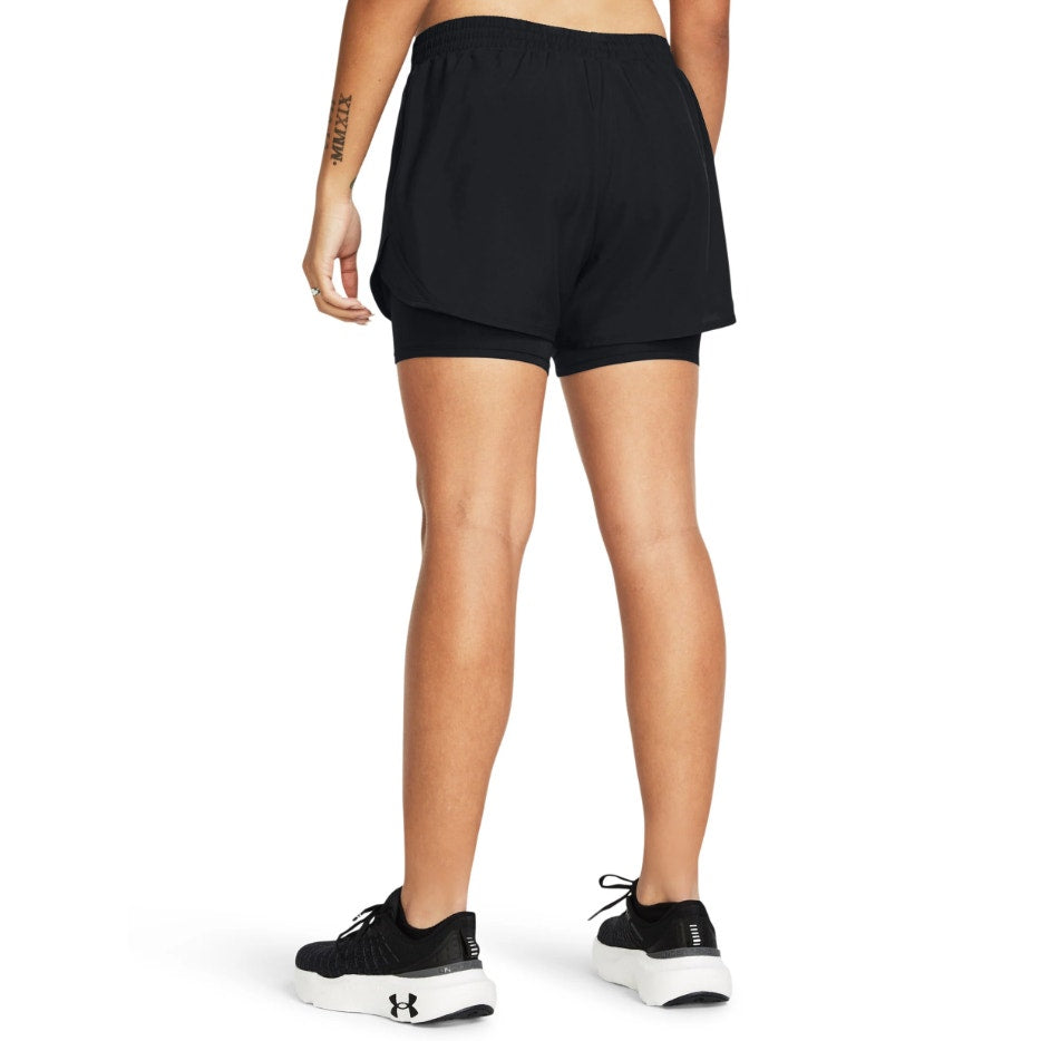 UNDER ARMOUR Women's Fly By 2 in 1 Athletic Shorts Large Black Stretch NWT