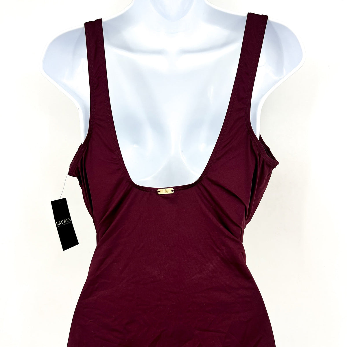 LAUREN RALPH LAUREN Beach Club One-Piece Swimsuit Size 16 Claret Red Ring NWT