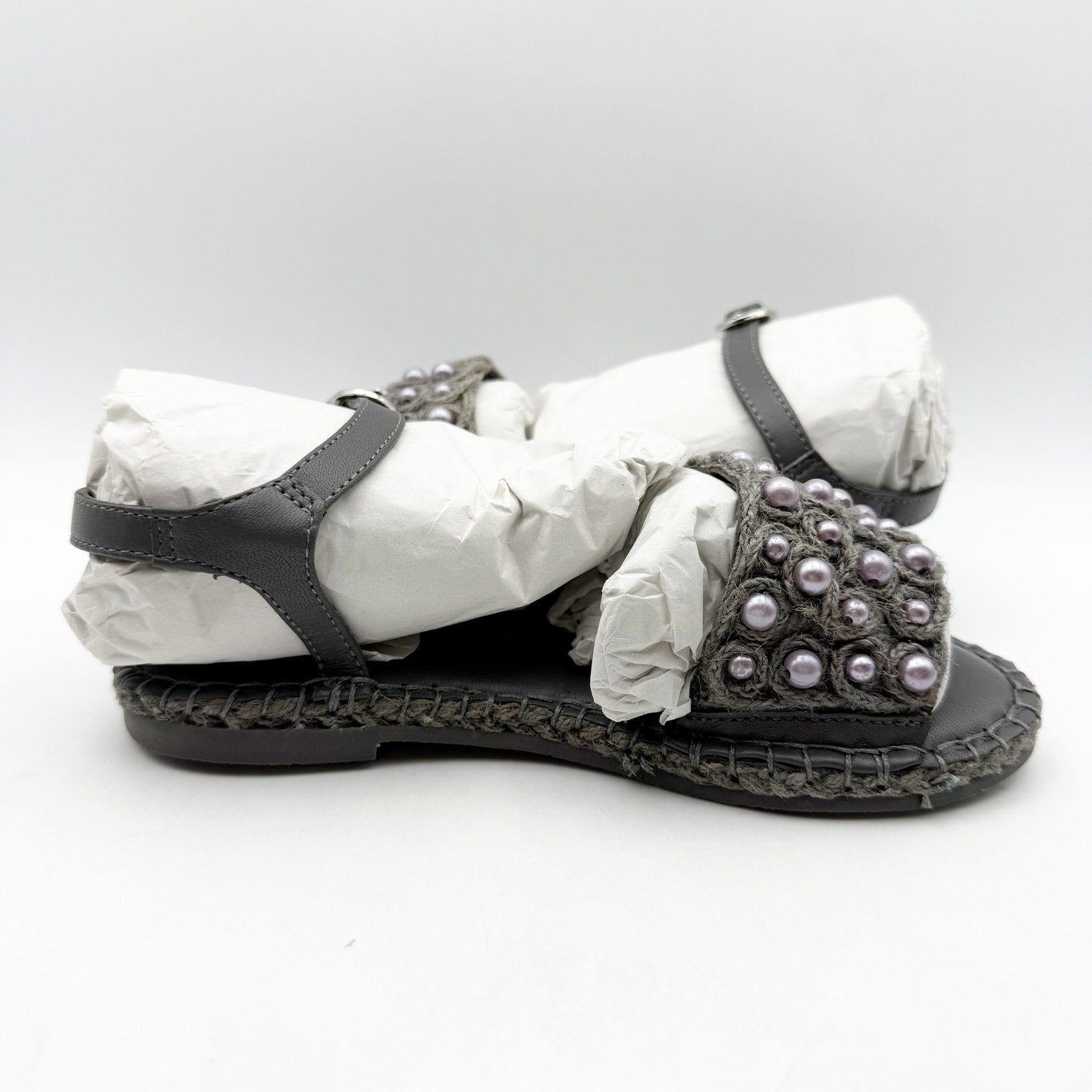 Sam Edelman Kids Holly Sandals US 2 M EU 33.5 Mockingbird Grey Linen NIB