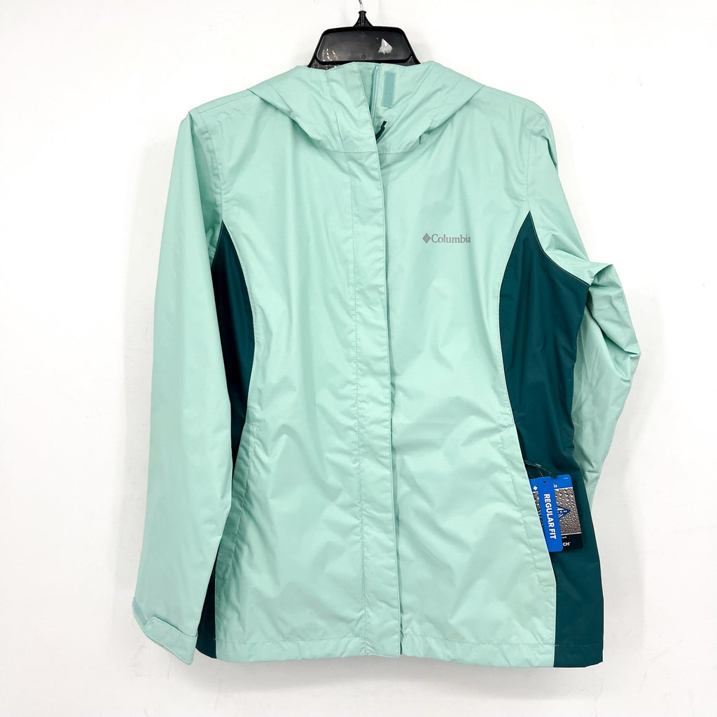 COLUMBIA Women's Arcadia II Rain Parka Jacket Medium Green Spry River NWT