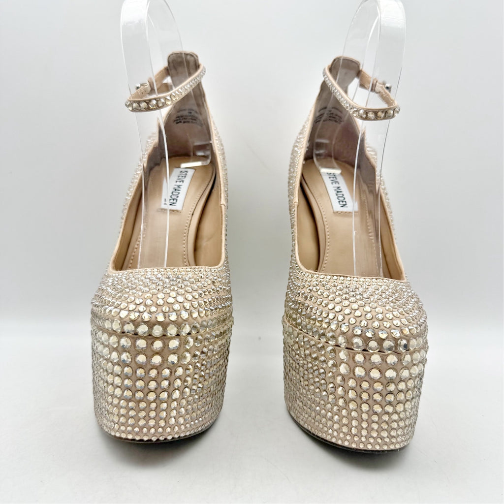 Steve Madden Womens Skyrise Platform Pumps US 6 M Tan Rhinestone NWOB
