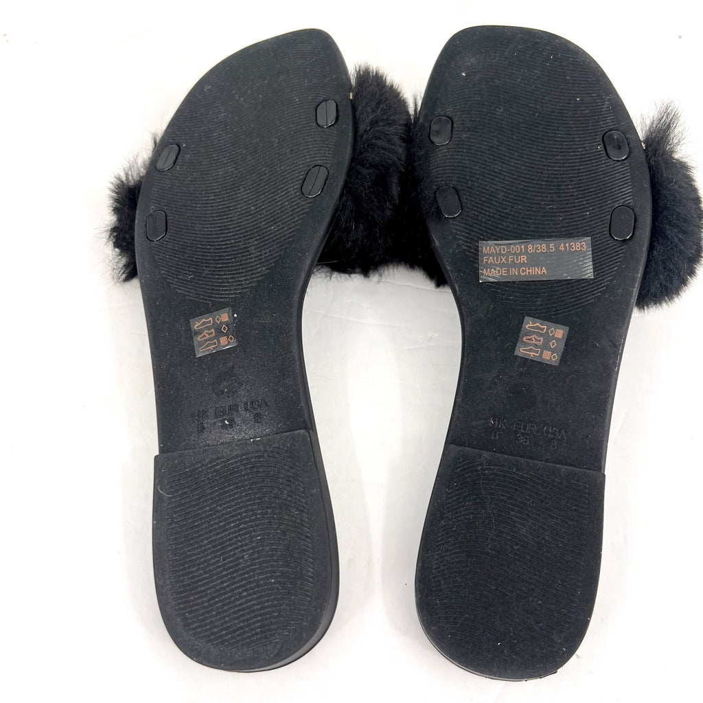 CHINESE LAUNDRY Womens Midnight Flat Slide Sandals Size 8 Black Faux Fur NWOB