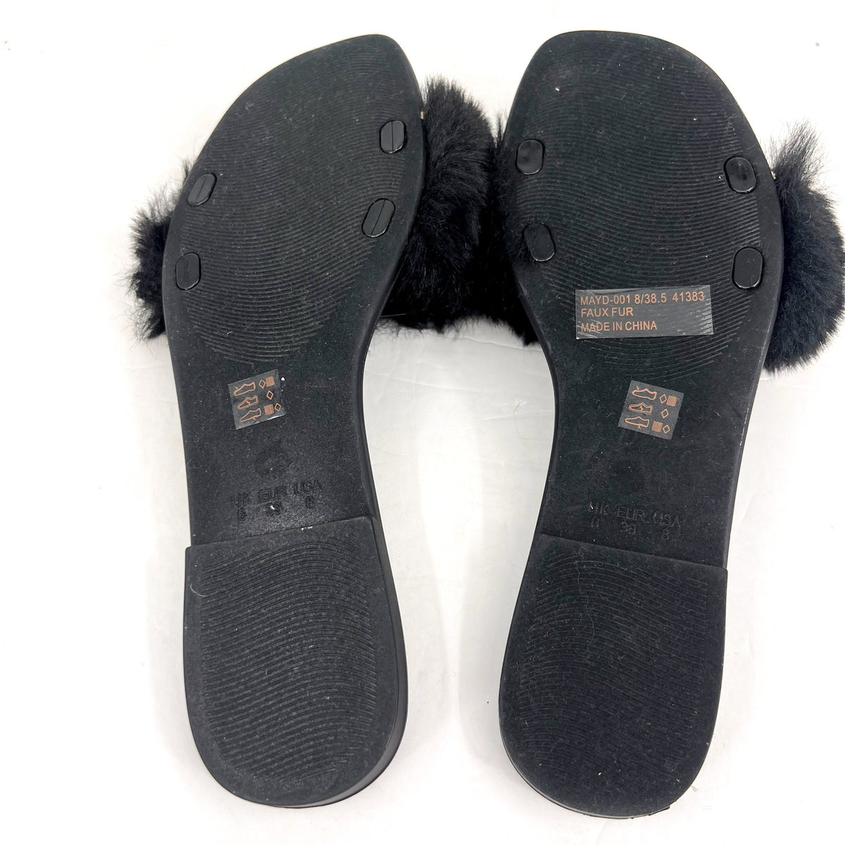 CHINESE LAUNDRY Womens Midnight Flat Slide Sandals Size 8 Black Faux Fur NWOB