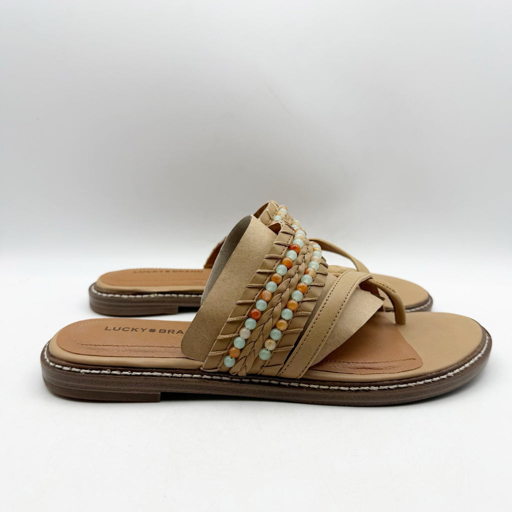 Lucky Brand Womens Kaykey Sandals US 8.5 M Light Beige Leather NWOB