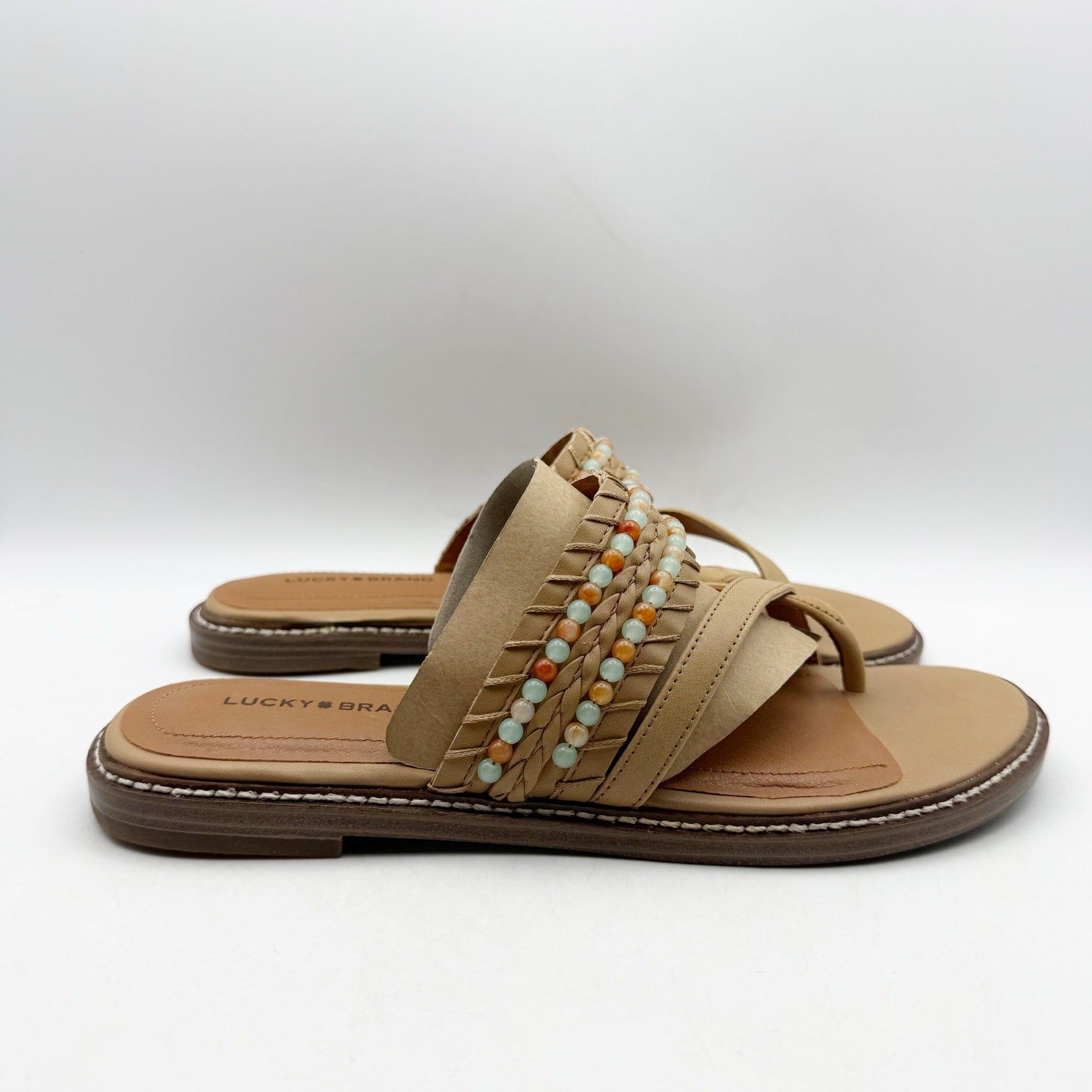 Lucky Brand Womens Kaykey Sandals US 8.5 M Light Beige Leather NWOB