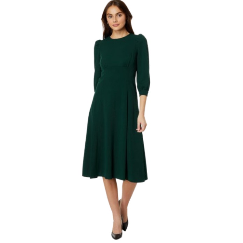 CALVIN KLEIN Scuba Crepe Midi Dress Size 4 Malachite Green 3/4 Puff Sleeve NWT