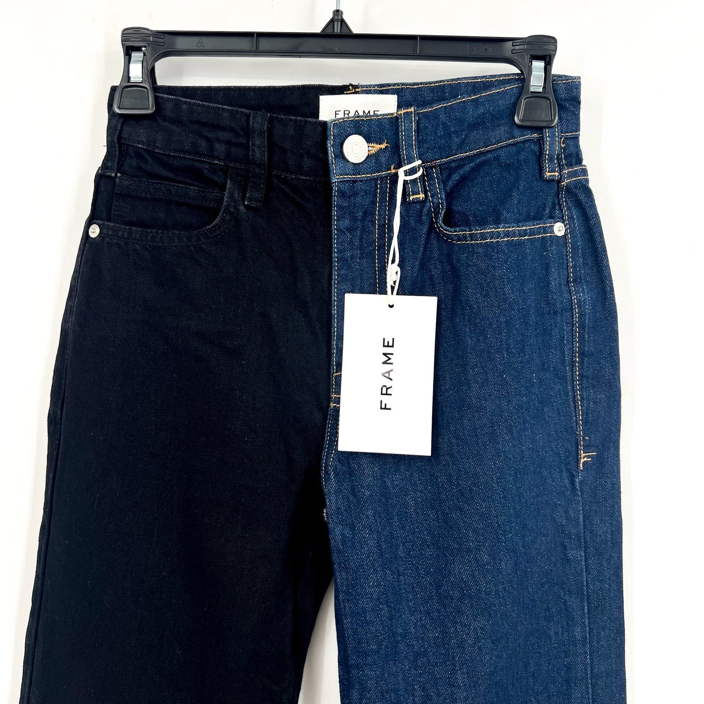 FRAME Womens Le Jane Colorblock Relaxed Jeans Size 23 Blue Black Dell Noir NWT