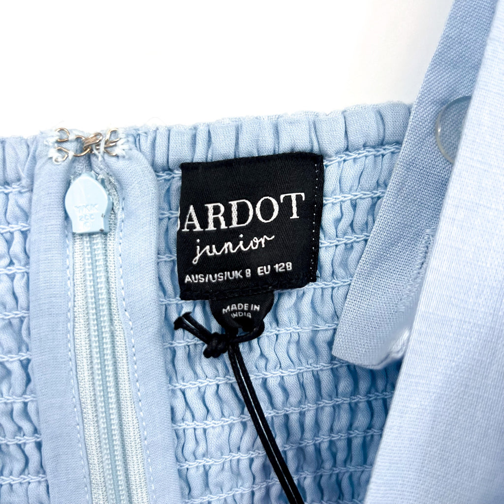 BARDOT Girl's Nelly Ruffle Jumpsuit Size 8 Medium Sky Blue Square Neck NWT