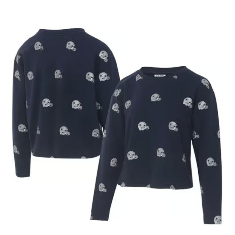 LAUREN JAMES Womens DALLAS COWBOYS Helmet Crop Sweatshirt Small Navy Blue NWT