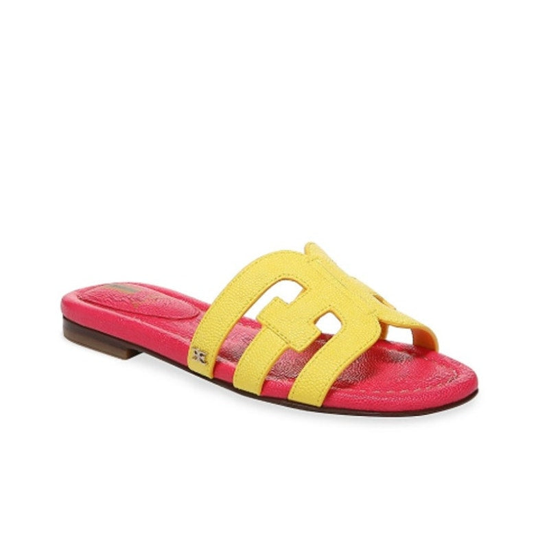 Sam Edelman Girls Bay Cut Out Slide Sandals Size 1 Pink Yellow Leather NIB