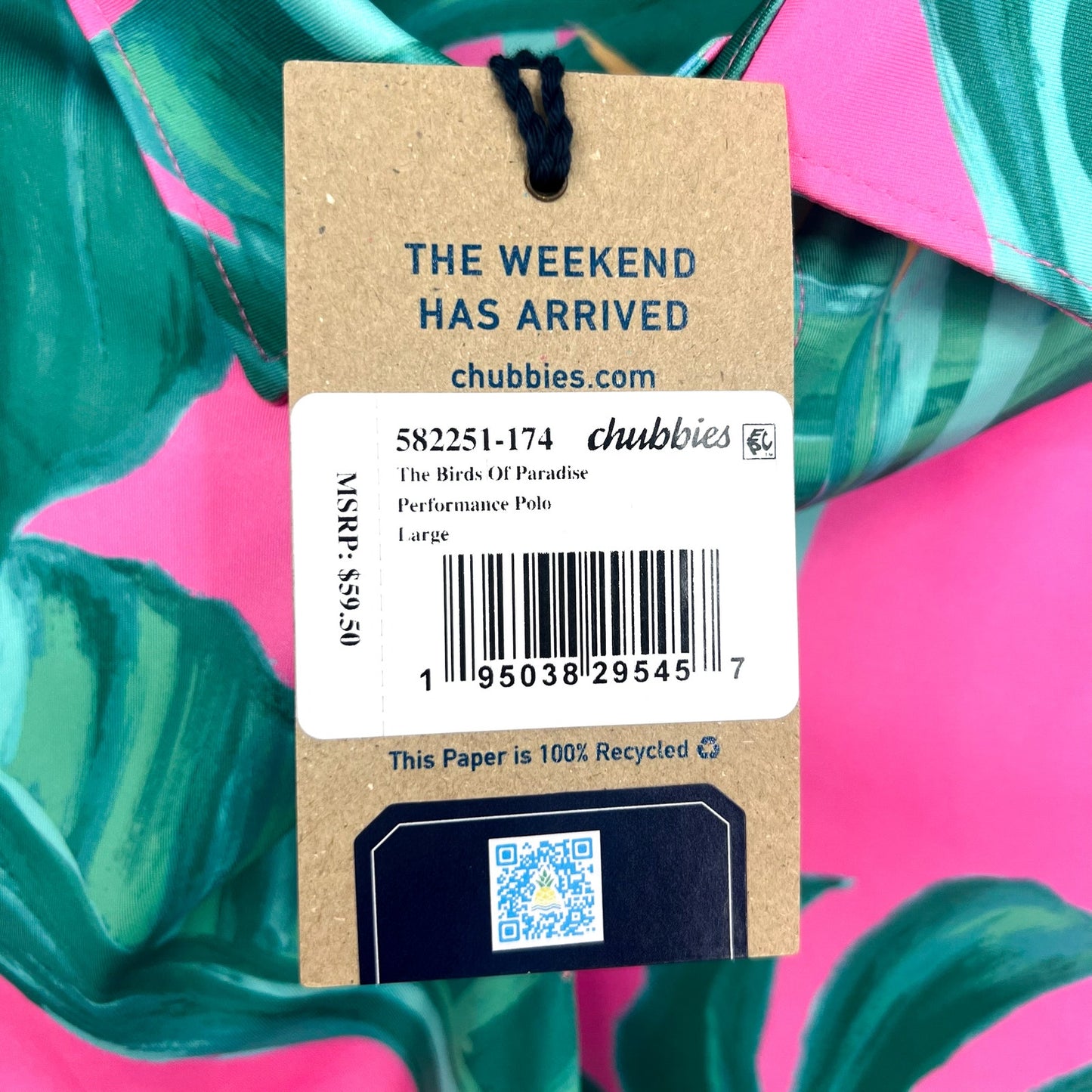 CHUBBIES Mens Performance Polo Shirt Large Pink SS Birds of Paradise NWT