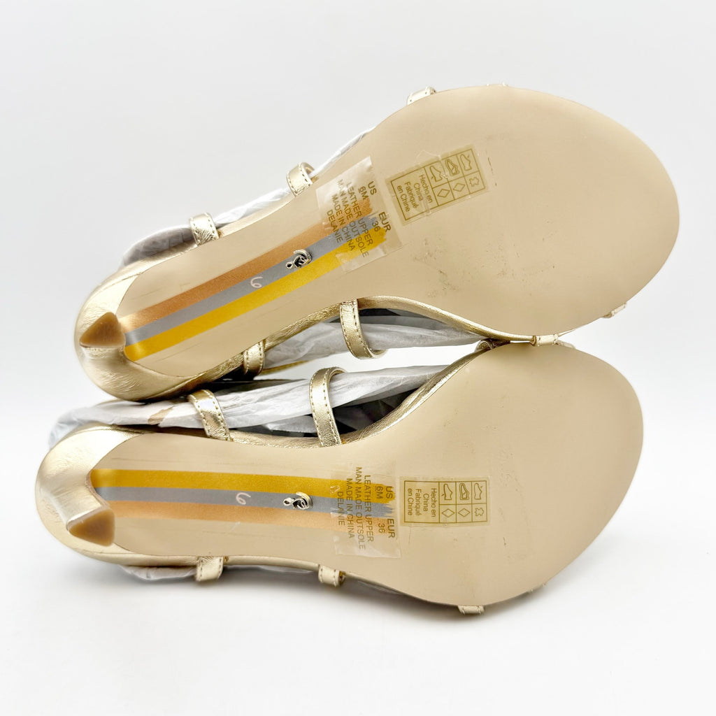 Sam Edelman Womens Delanie Heeled Sandals US 6 M EU 36 Gold Leather Strappy NIB