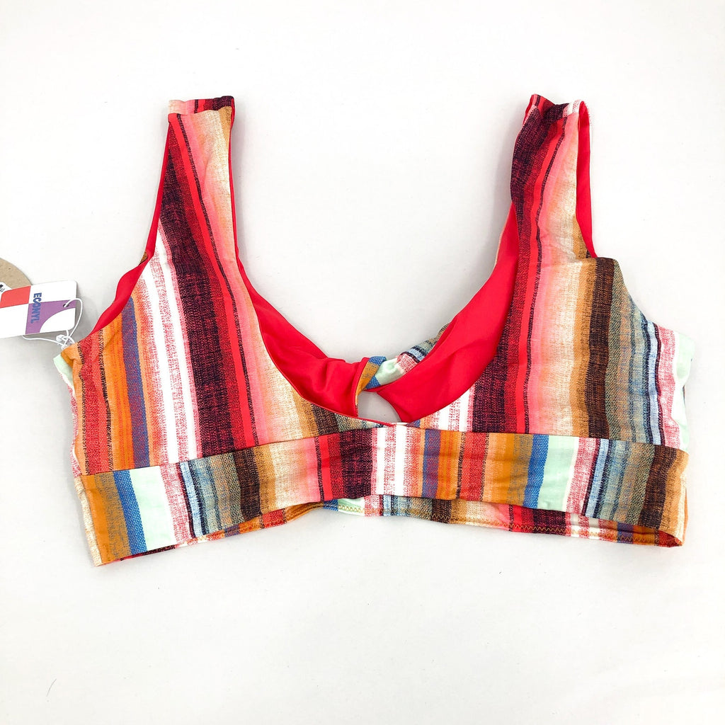 PRANA Women's Under The Palms Bikini Top XL Gold Baja Stripe Twist Front NWT