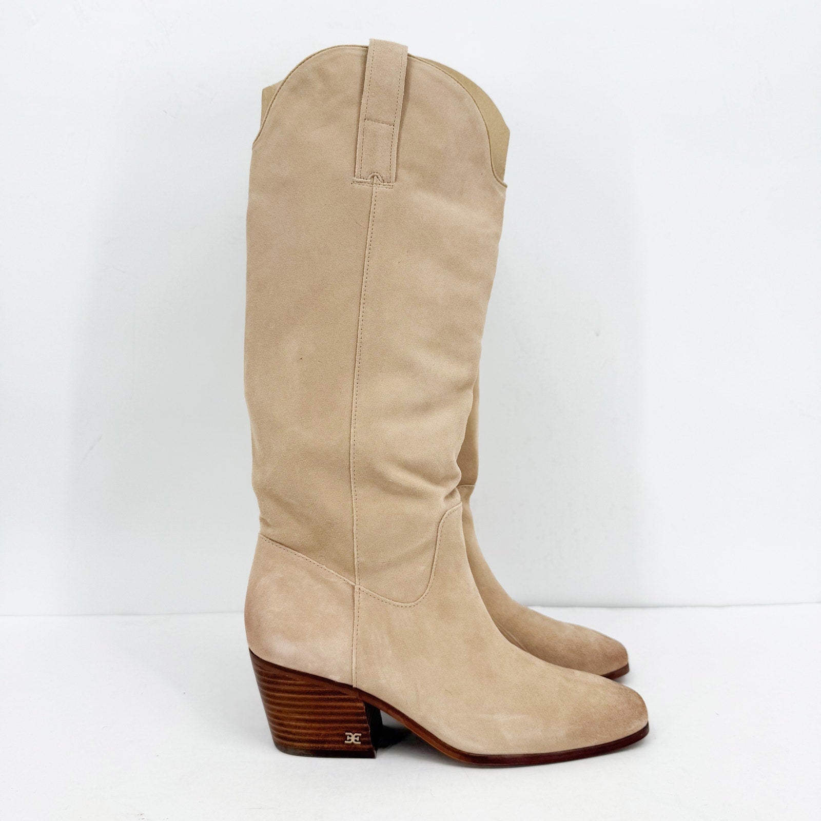 Sam Edelman Womens Britten Western Knee High Boots Size 8 Cream Tan Suede NIB