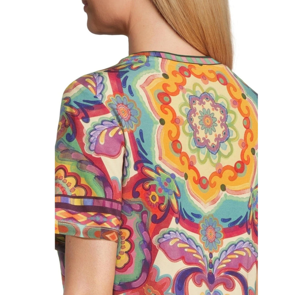 JOHNNY WAS The Janie Favorite Top Large Multi Mcanna Scarf Short Sleeve NWT