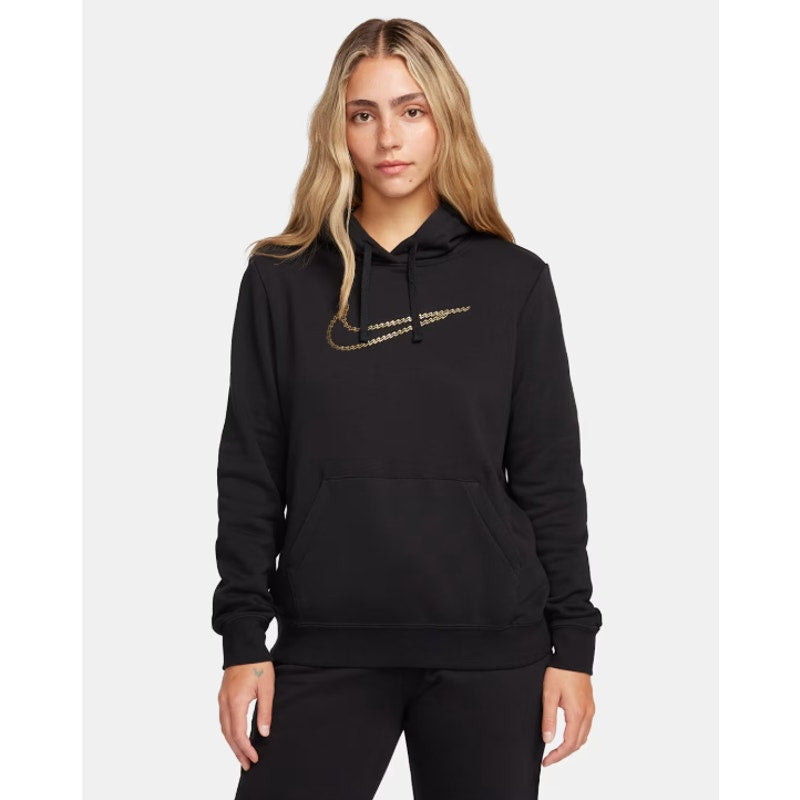 Nike Womens Sportswear Club Premium Hoodie XS Black Loose Shine Sweatshirt NWT