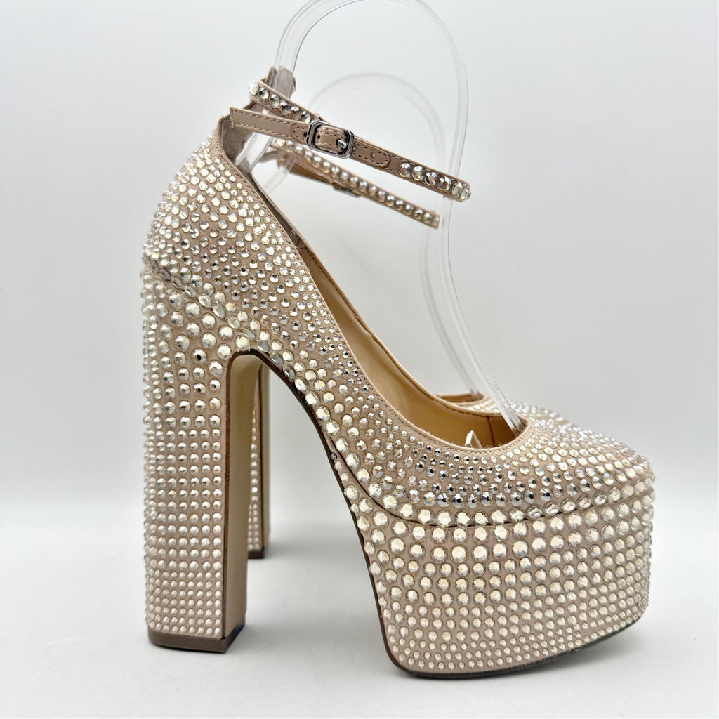 Steve Madden Womens Skyrise Platform Pumps US 6 M Tan Rhinestone NWOB