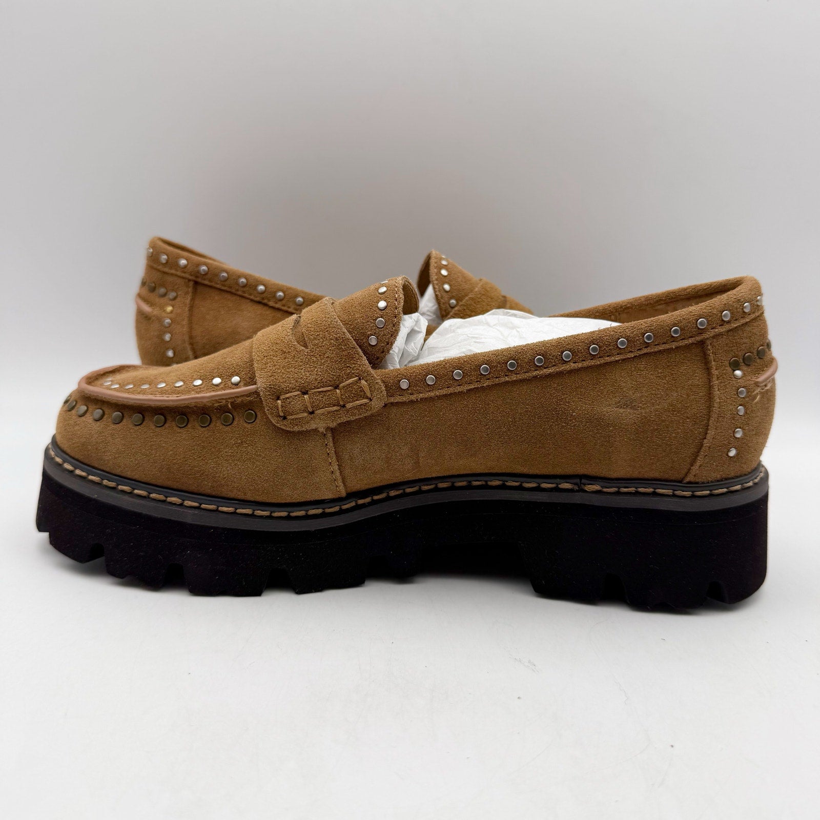 Donald Pliner Womens Massy Loafers US 5.5M EU 36 Brown Suede Studs NWOB