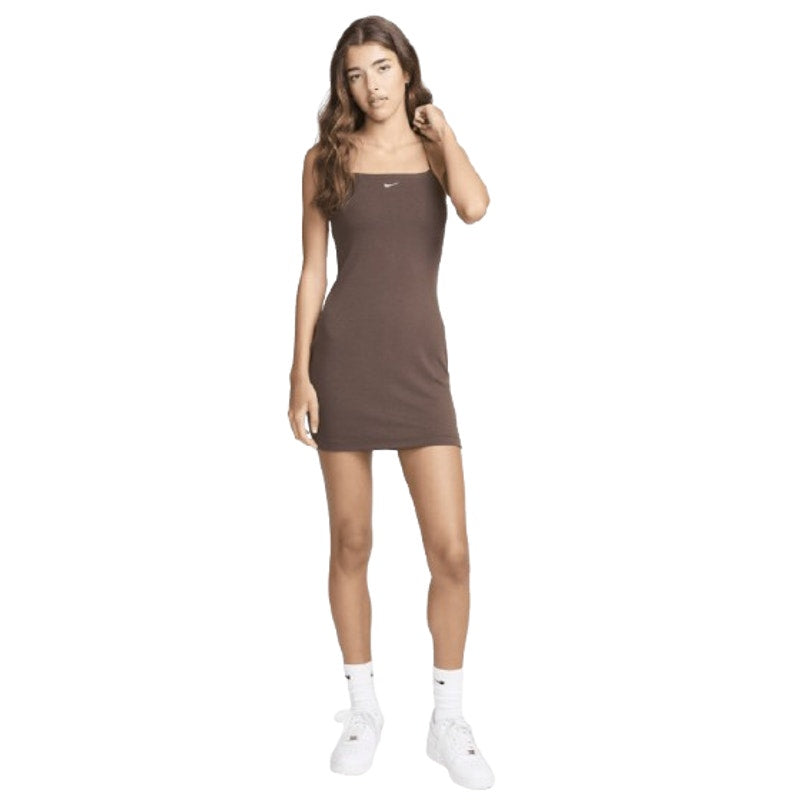 NIKE Women's Sportswear Chill Knit Mini Cami Dress XS Brown Ribbed NWT