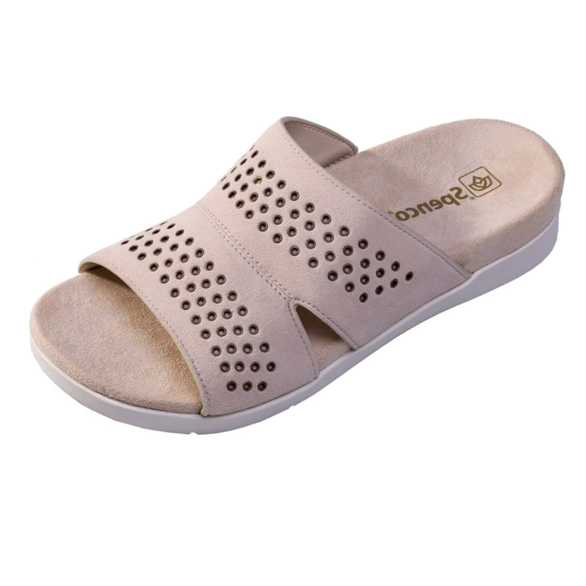 SPENCO Women's Twilight Stud Sandals Size 5.5 WIDE EU 35.5W Cream Slip On NIB