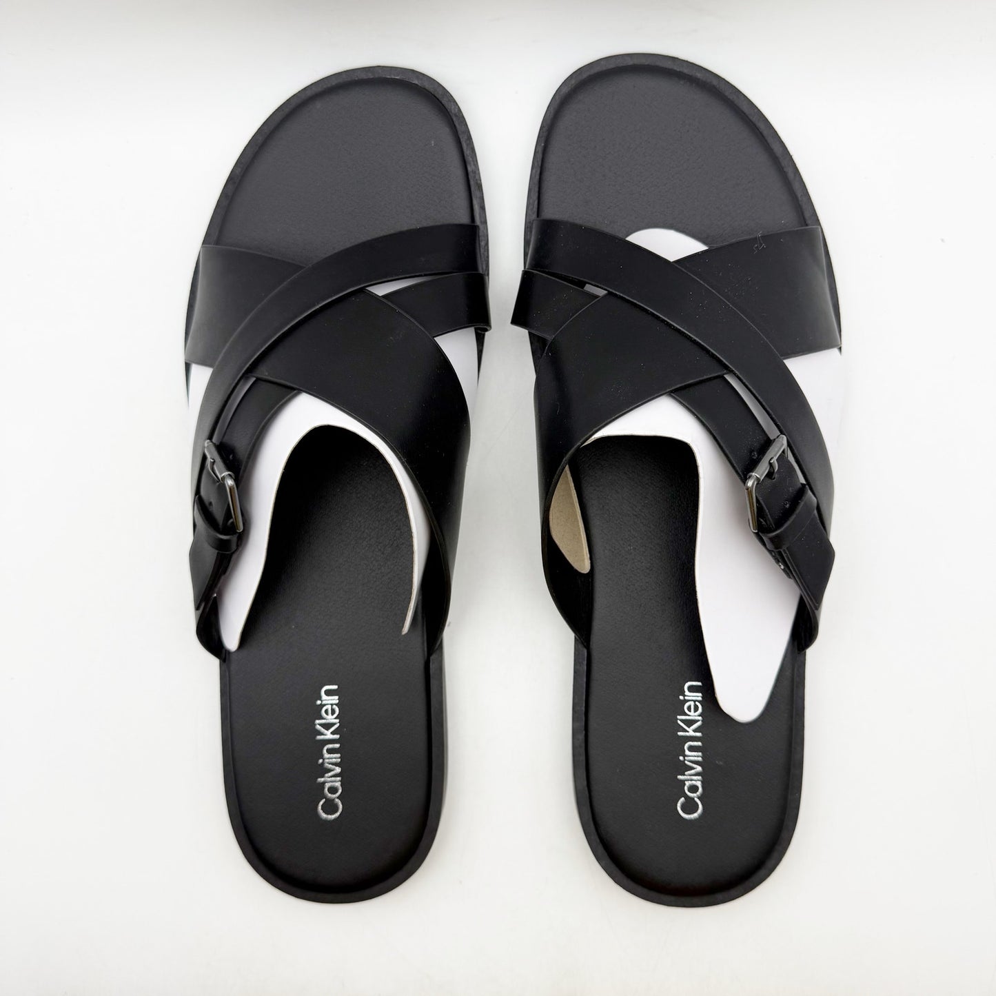 Calvin Klein Mens Elon Slip On Sandals US 13 M Black Vegan Leather NIB