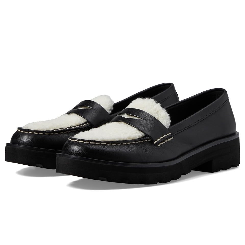 Sperry Womens Chunky Penny Loafers Size 6.5 M Black Leather Shearling Top NWOB
