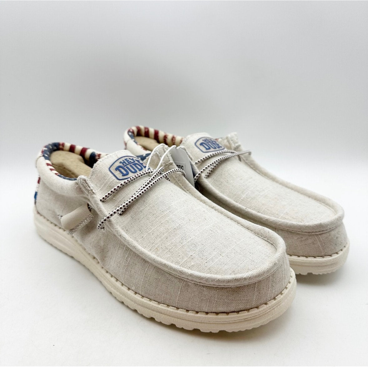 HEY DUDE Mens Wally Patriotic Shoe Size 6 EU 39 Off White Multi Slip On NIB