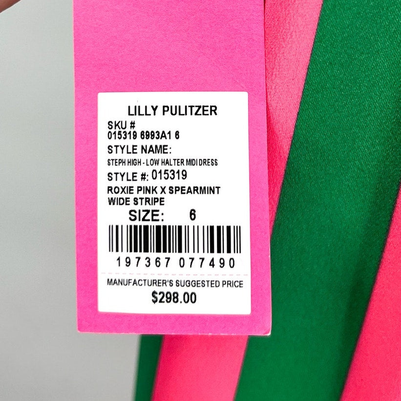 LILLY PULITZER Steph Halter Maxi Dress Size 6 Roxie Pink Green X Wide Stripe NWT