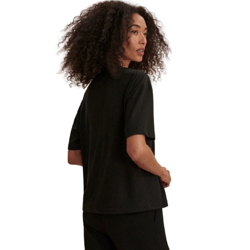 VARLEY Women's Kasey Mock Placket Rib Tee Small Black Short Sleeve NWT