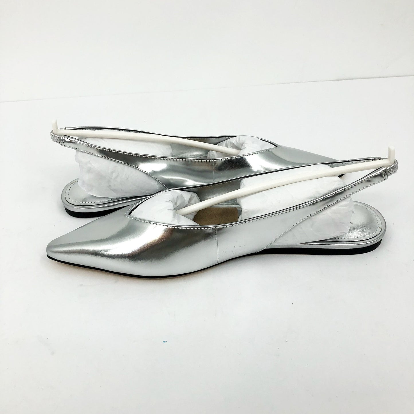 Marc Fisher Womens Graceful Slingback Flats US 7 M Silver Metallic Leather NWOB