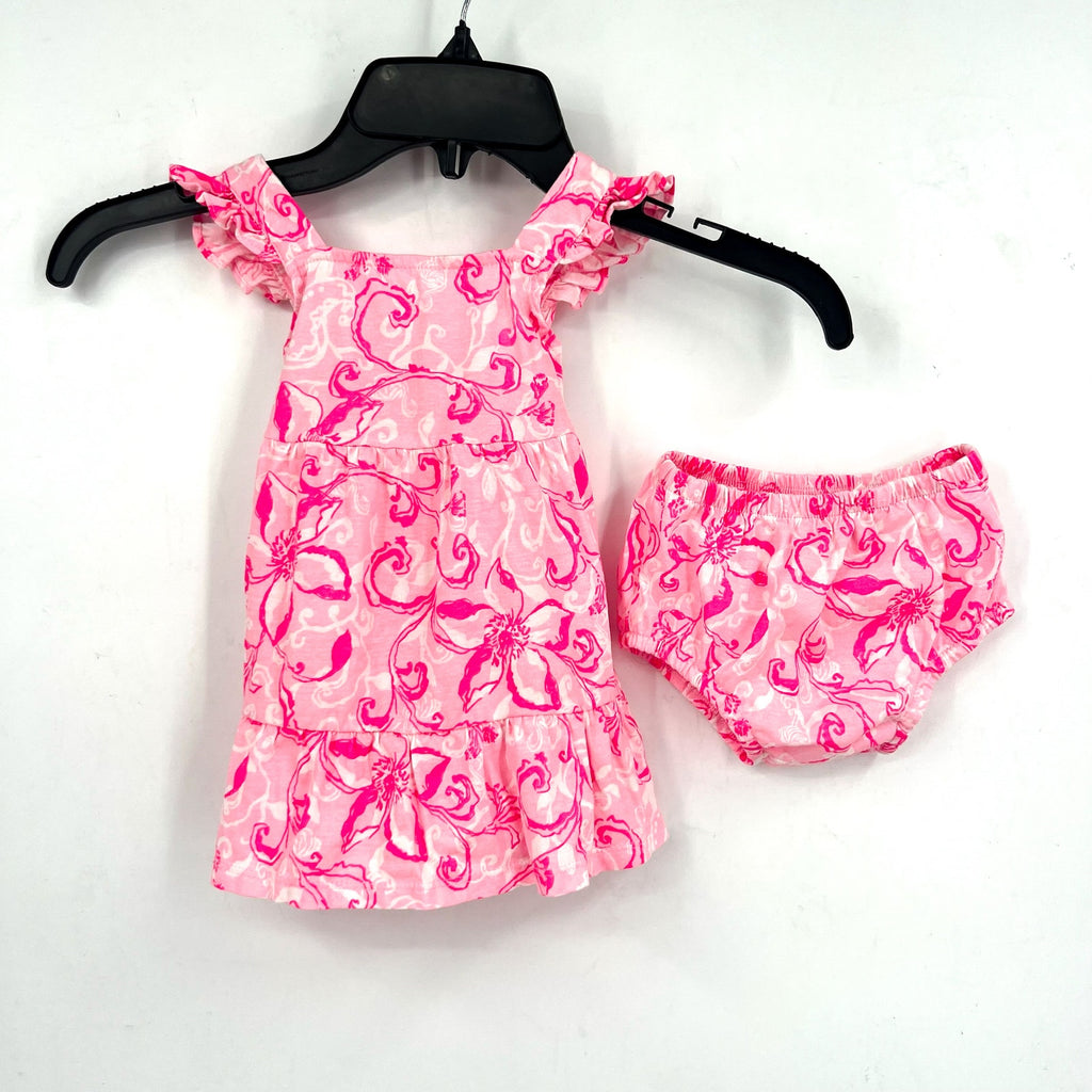 LILLY PULITZER Infant Charlize Dress 3-6M Conch Shell Pink Flamingle Garden NWOT
