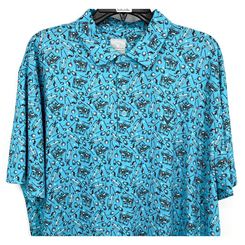 CALLAWAY Men's Opti Dri All Over Golf Polo Shirt Large River Blue Printed NWT