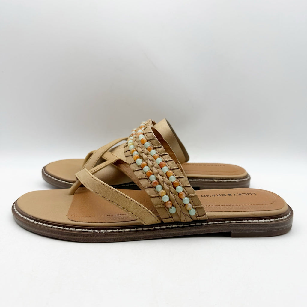 Lucky Brand Womens Kaykey Sandals US 8.5 M Light Beige Leather NWOB