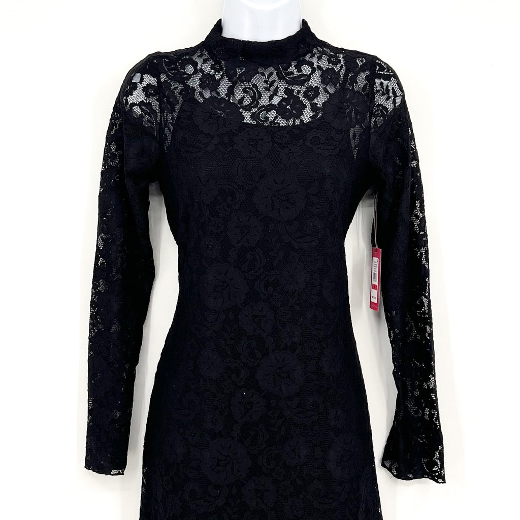 VINCE CAMUTO Women's Lace-Detail Maxi Dress XS Black Long-Sleeve Mock Neck NWT