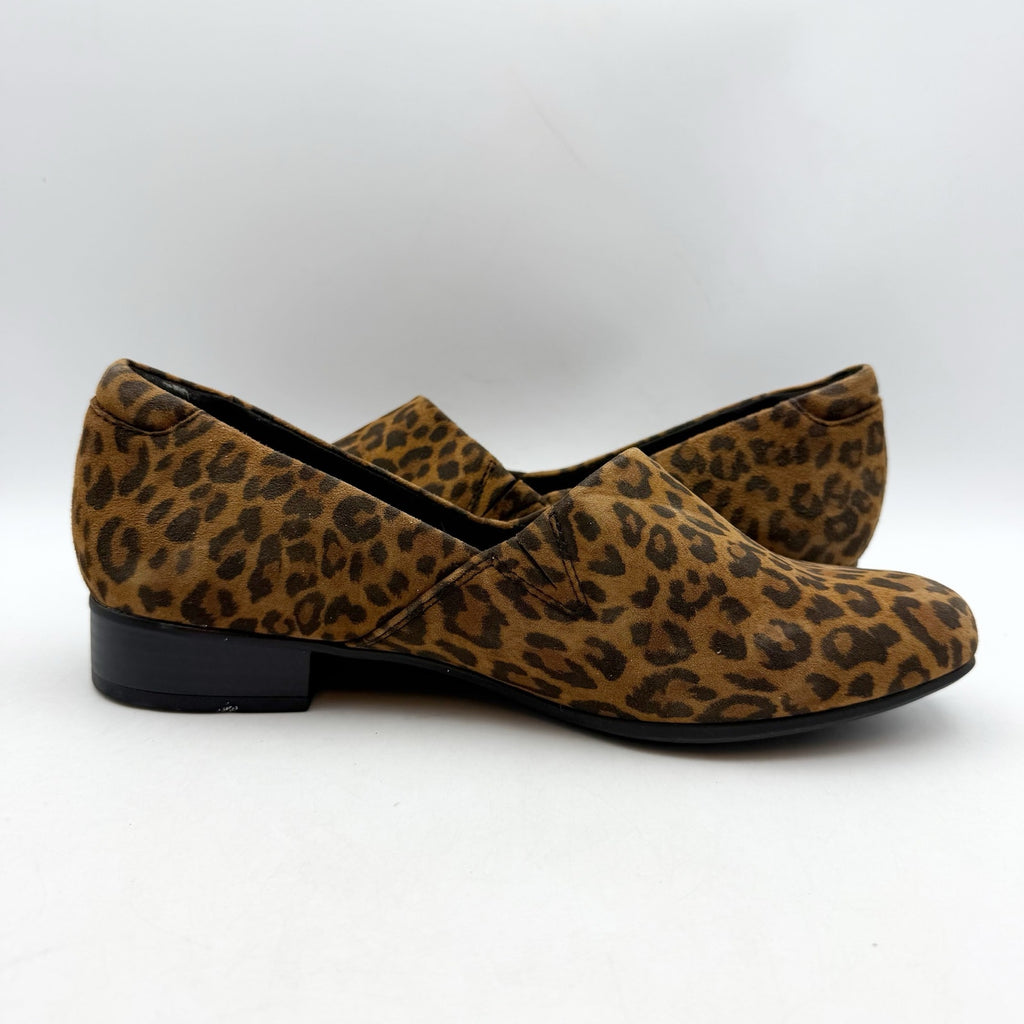 Clarks Womens Juliet Palm Loafers US 8.5 Wide EU 39.5 Brown Leopard Suede NWOB