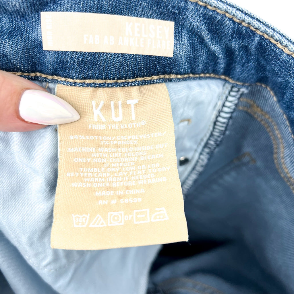 KUT FROM THE KLOTH Womens Kelsey Fab Ab Flare Jeans 6 Petite Blue Perceptual NWT