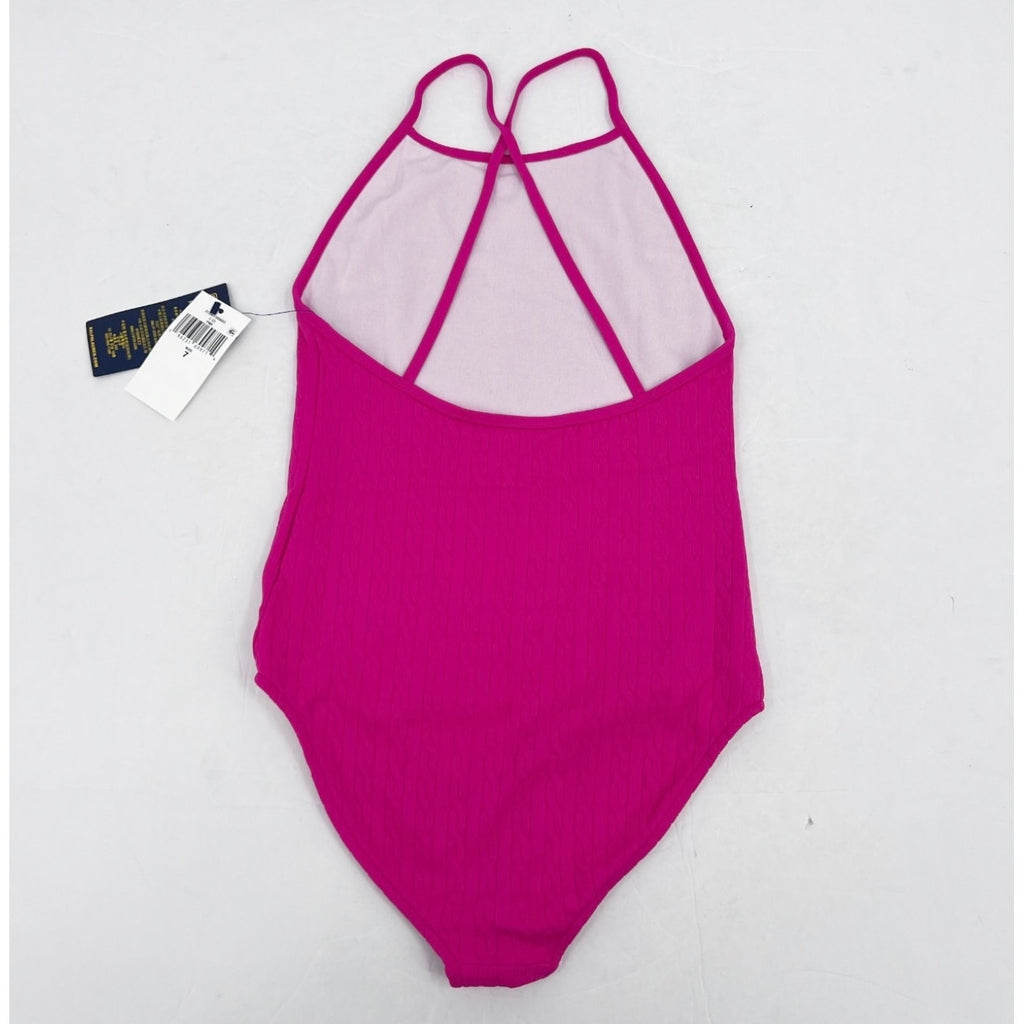 POLO RALPH LAUREN Girl's Jacquard One-Piece Swimsuit Size 7 Pink Stretch NWT