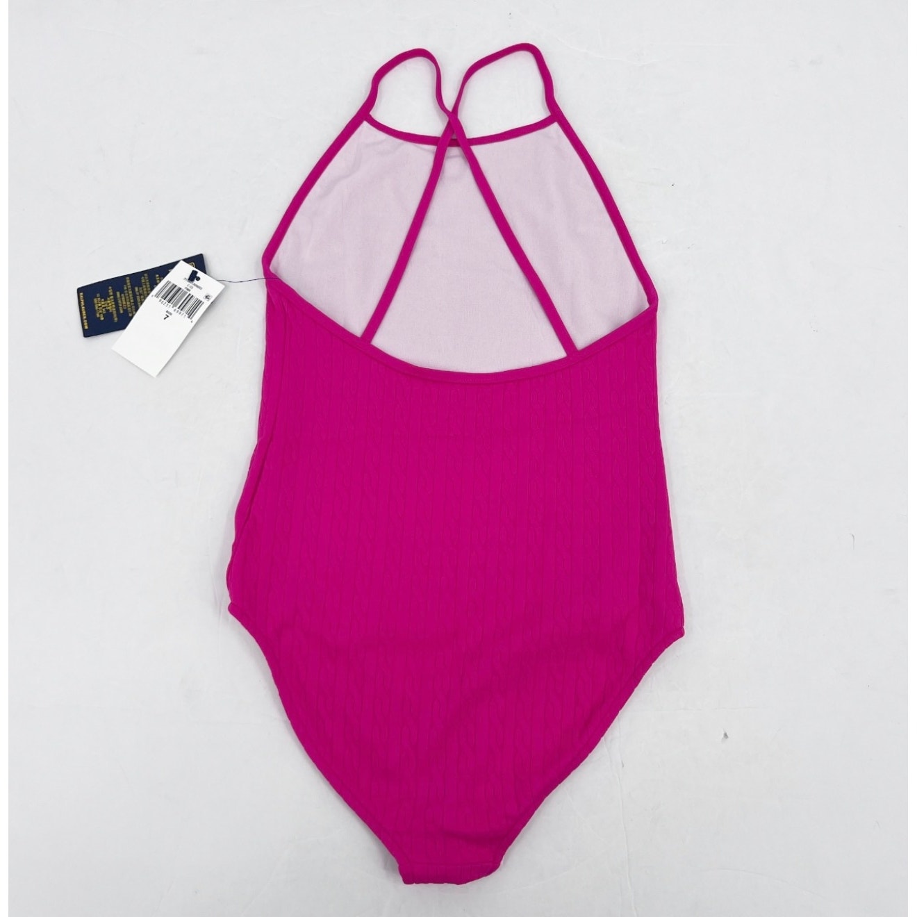 POLO RALPH LAUREN Girl's Jacquard One-Piece Swimsuit Size 7 Pink Stretch NWT