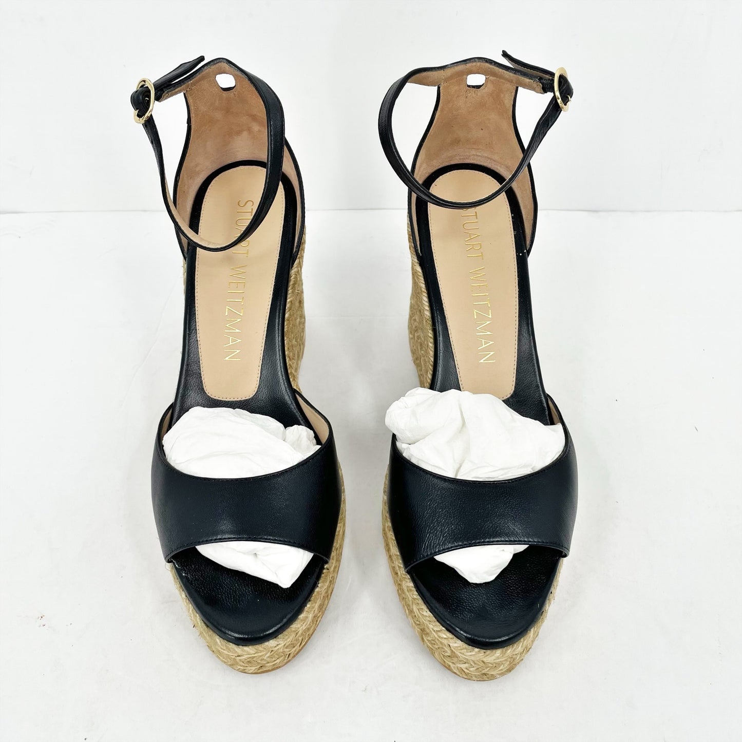 Stuart Weitzman Nudistcurve Espadrille Wedge Sandals US 10.5B Black