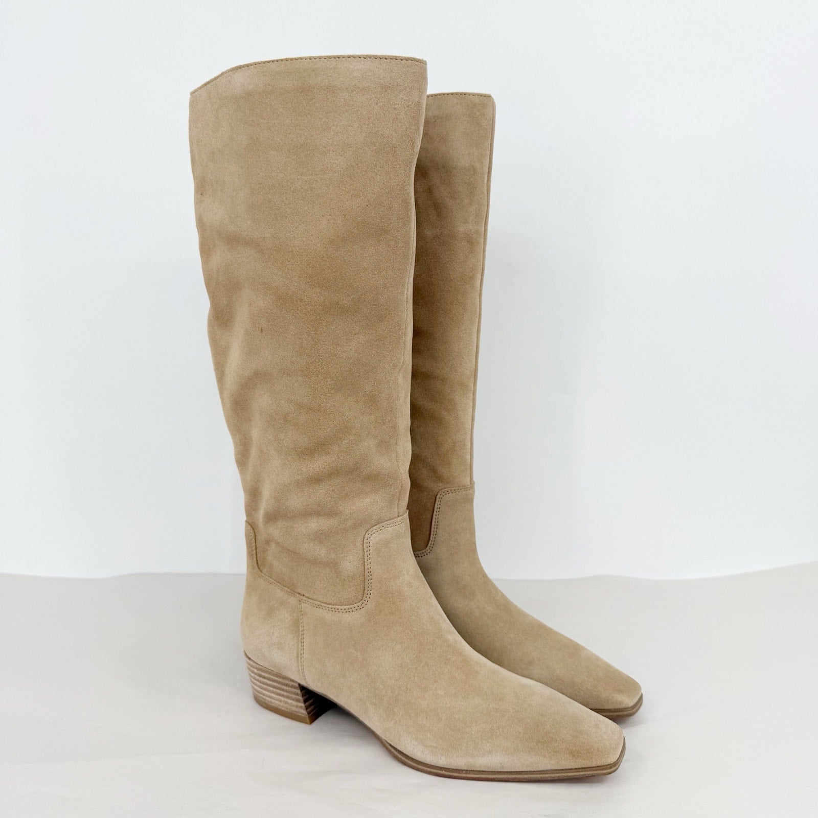 Vince Camuto Womens Pavla 2 Knee High Boots US 7.5 M Wide Calf Beige Suede NIB