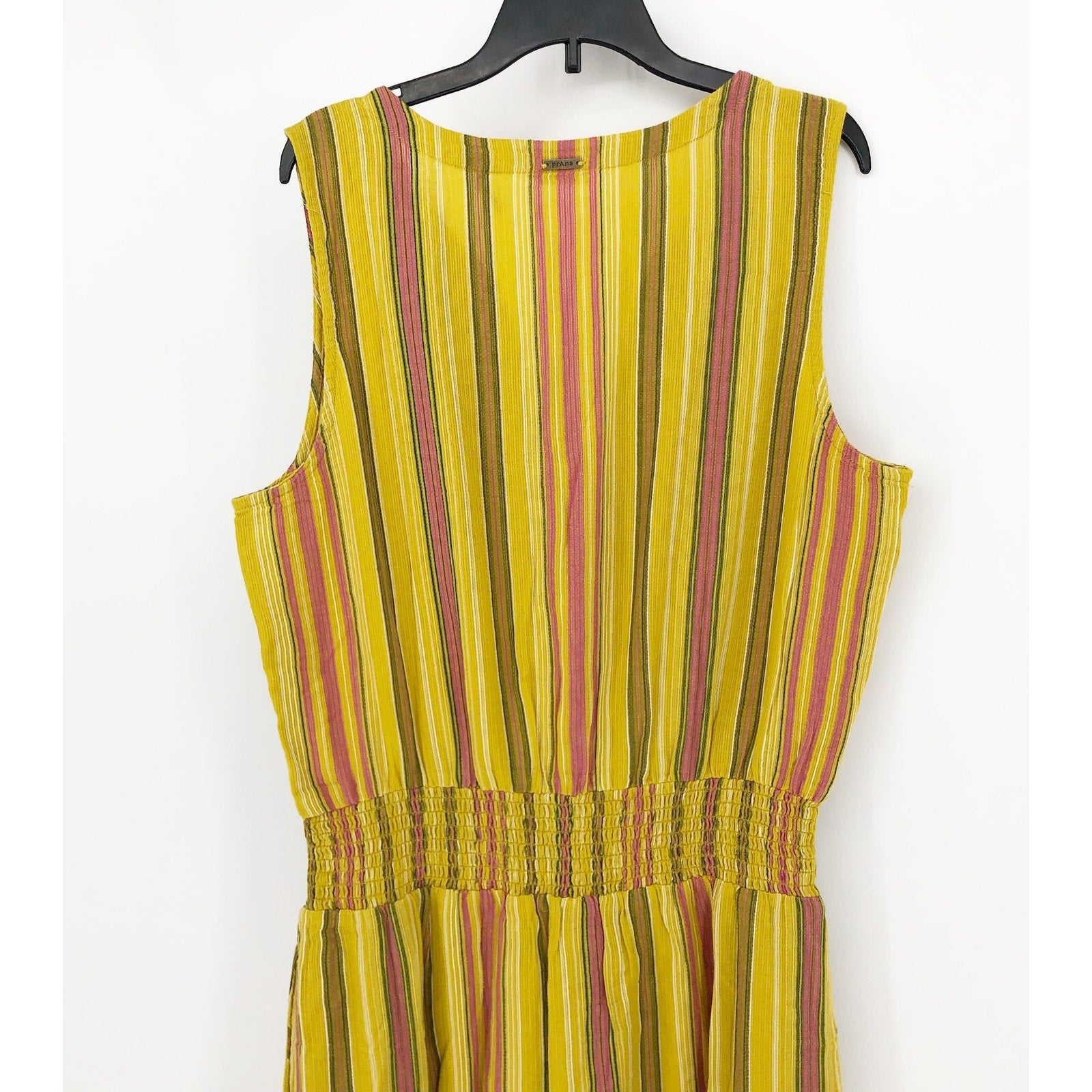 PRANA California Dreaming Midi Dress XL Yellow Stripe Sleeveless Cotton NWT