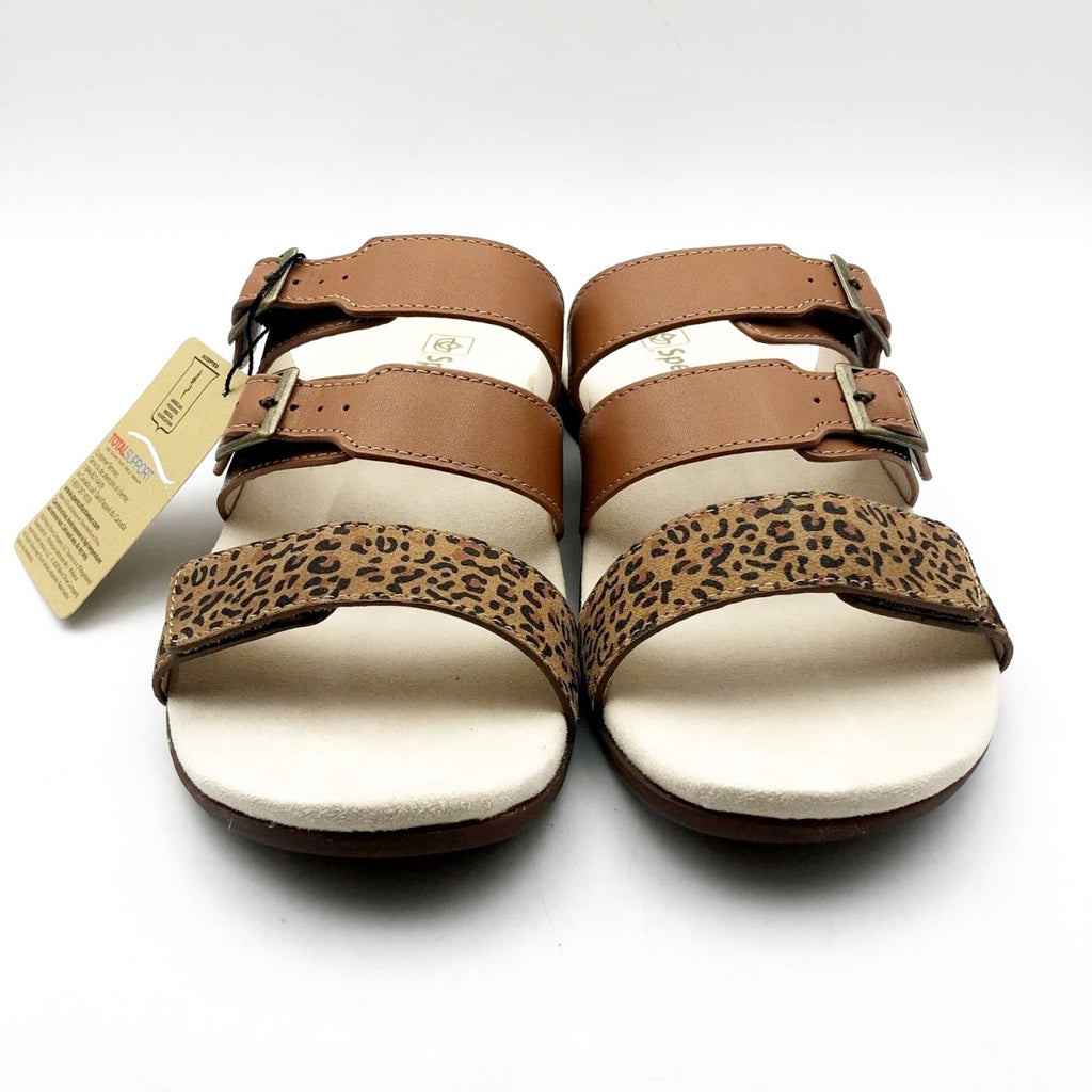 Spenco Womens Orchid Saddle Sandals 7.5 Wide EU 38D Cheetah Brown NIB