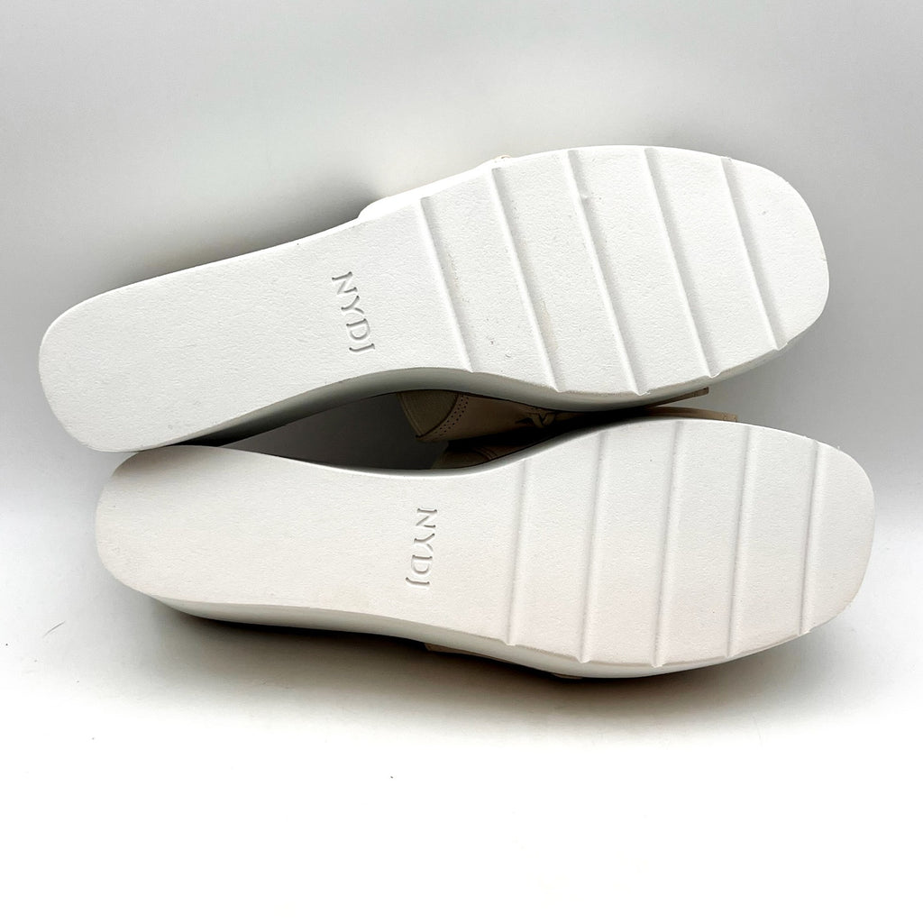 NYDJ Women's Rory Wedge Sandals Size 10M White Beige Leather Slip On NWOB