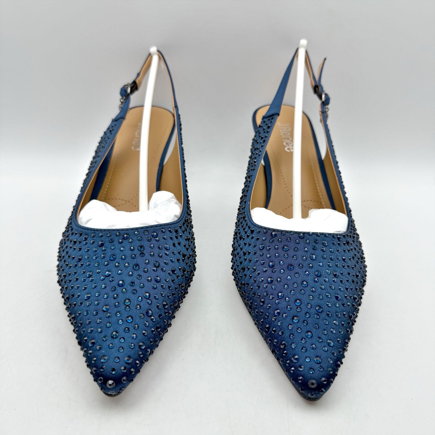 J. Renee Womens Ferryanne Kitten Heel US 12 Wide Navy Rhinestone NIB