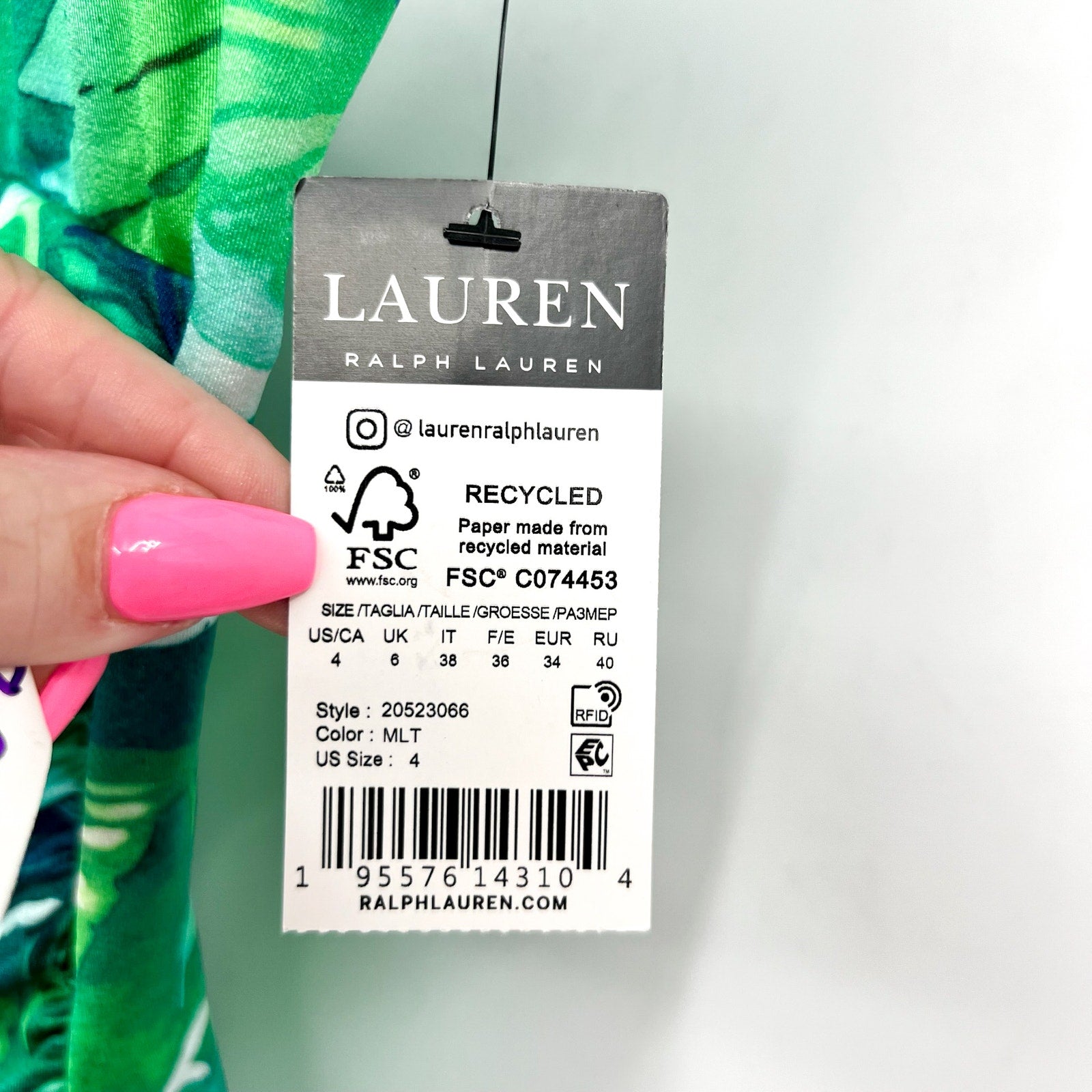 LAUREN RALPH LAUREN Underwire One-Piece Swimsuit Size 4 Green Cartago Palms NWT