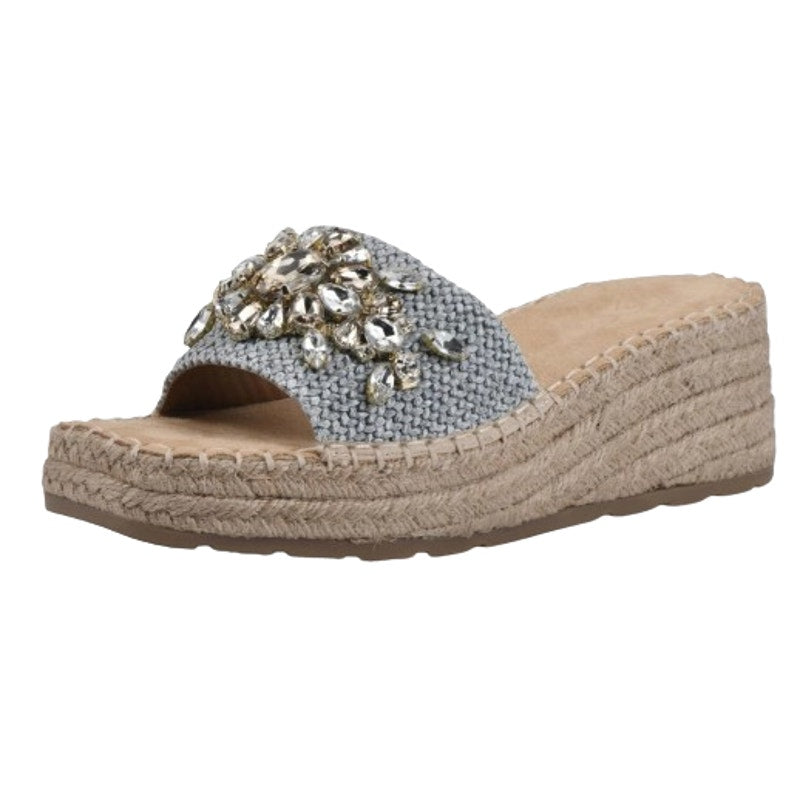 WHITE MOUNTAIN Womens Stitch Espadrille Wedge Sandals Size 9.5M Blue Raffia NWOB