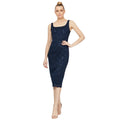 SLNY Sequined Lace Sheath Dress Size 12 Navy Blue Cocktail Sleeveless NWOT