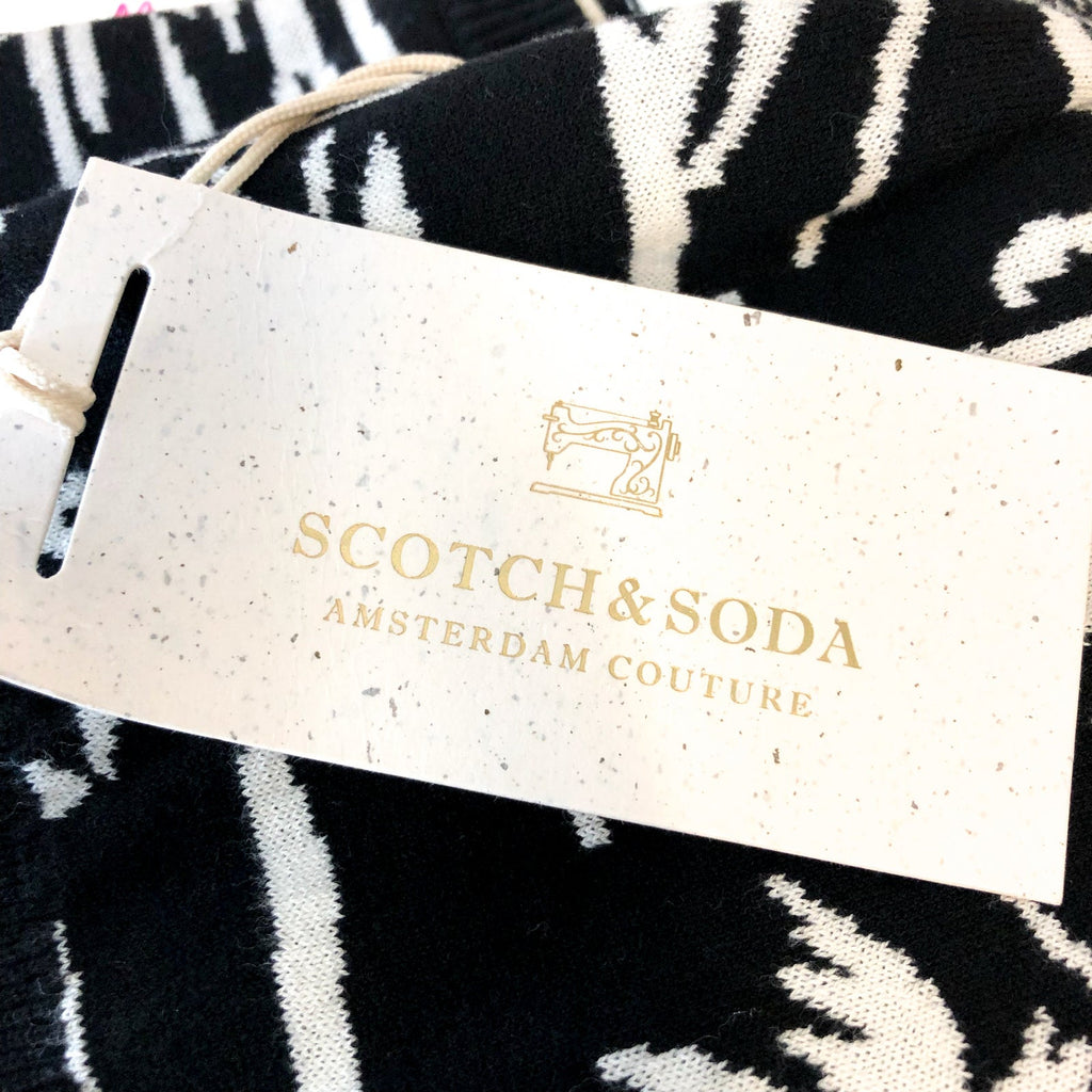 SCOTCH & SODA Mens Pullover Woven Sweatshirt XL Black White Palm Print NWT
