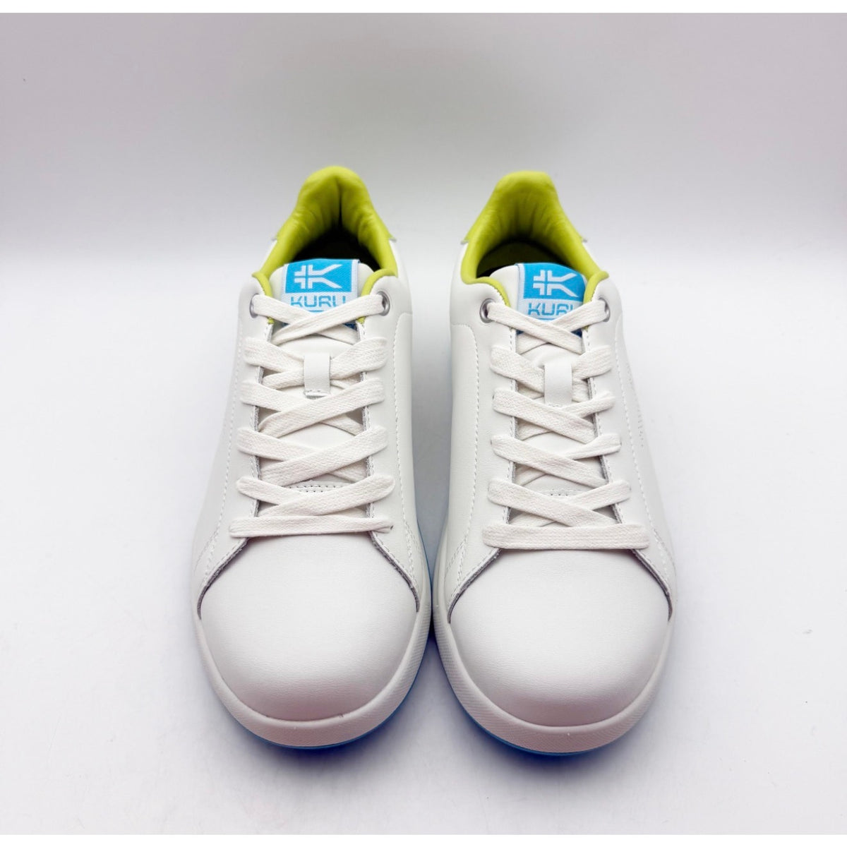 Kuru Womens Roam Court Shoes Size 7 Bright White Pale Lime Leather Sneakers NWOB