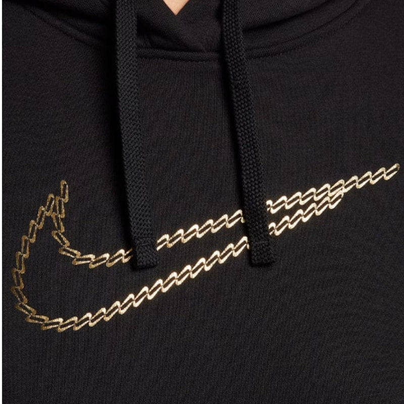 Nike Womens Sportswear Club Premium Hoodie XS Black Loose Shine Sweatshirt NWT
